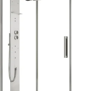 Douche à vapeur Ronal Mimesi Argent brillant Panneau avant Hardlite blanc mat avec tablette Top Vente